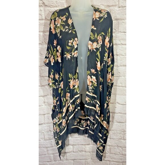 American Eagle Kimono Cardigan Top One Size Shawl Beach Coverup Ruana Floral - Picture 3 of 15